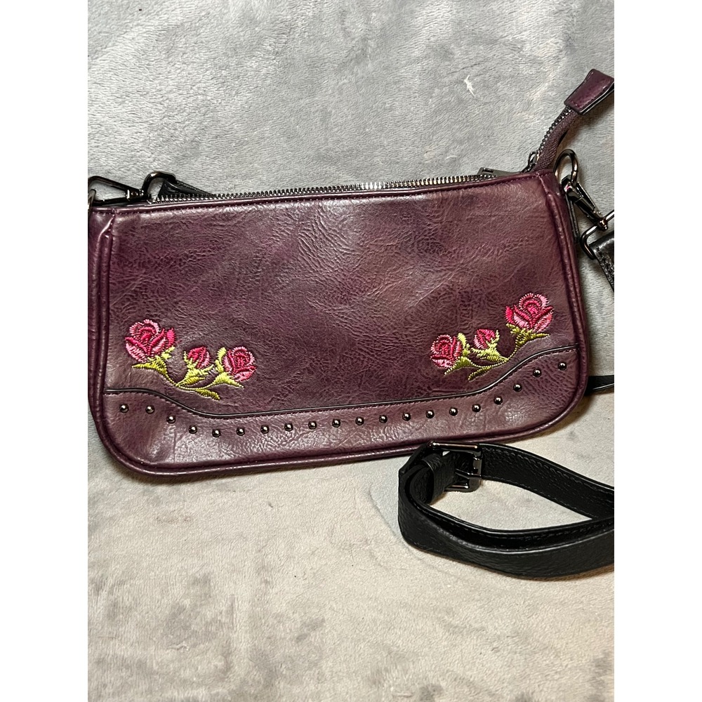 Sam & Hadley Burgundy Rose Embroidered Crossbody Bag Studded Boho Purse